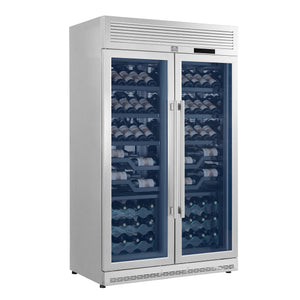 FORNO Abruzzo 48"  24 cu.ft. 102 Bottle Dual Zone Wine Cooler with Green Acrylic Holders and Black Shelves, FWCDR6610-48S