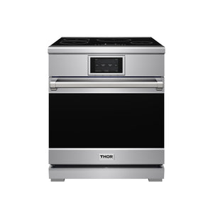 THOR Kitchen X Series 30" 4.8 cu. ft. Professional Smooth Glass Top Induction Range with Tilt Panel Touch Control, Self-Clean and Air Fry in Stainless Steel, XRI30E