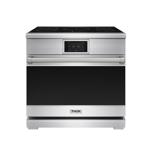 THOR Kitchen X Series 36" 6.0 cu. ft. Professional Smooth Glass Top Induction Range with Tilt Panel Touch Control, Self-Clean and Air Fry in Stainless Steel, XRI36E