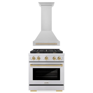 ZLINE Autograph Package - 30 In. Gas Range, Range Hood in Stainless Steel with Champagne Bronze Accents, 2AKP-RGRH30-CB
