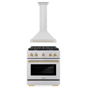 ZLINE Autograph Package - 30 In. Gas Range, Range Hood in Stainless Steel with Gold Accents, 2AKP-RGRH30-G