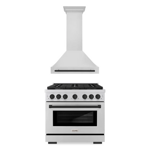 ZLINE Autograph Package - 36 In. Gas Range and Range Hood in Stainless Steel with Matte Black Accents, 2AKP-RGRH36-MB