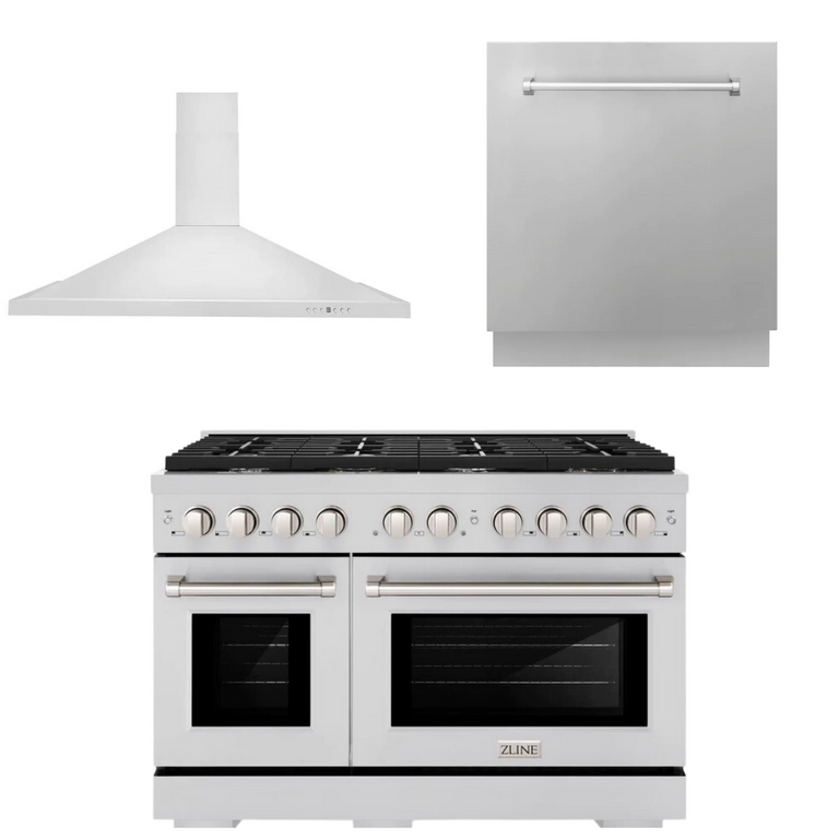 ZLINE Appliance Package - 48" Gas Range, Range Hood and Dishwasher, 3KP-SGRRH48-DW