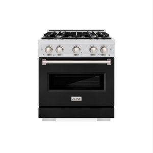 ZLINE 30" 4.2 cu. ft. Classic Dual Fuel Range with 4 Burner Gas Cooktop and Electric Convection Oven in Satin Stainless Steel with Black Matte Door, CDRS-BLM-30