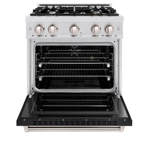 ZLINE 30" 4.2 cu. ft. Classic Dual Fuel Range with 4 Burner Gas Cooktop and Electric Convection Oven in Satin Stainless Steel with Black Matte Door, CDRS-BLM-30