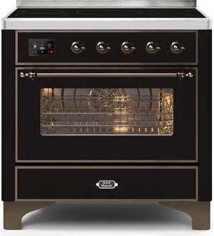 ILVE Majestic II 36" Induction Range with Element Stove and Electric Oven in Glossy Black with Bronze Trim, UMI09NS3BKB