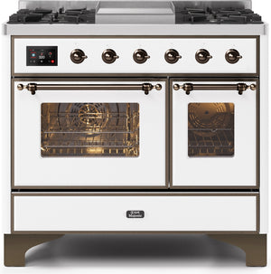 ILVE Majestic II 40" Dual Fuel Propane Gas Range in White with Bronze Trim, UMD10FDNS3WHBLP