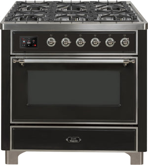 ILVE Majestic II 36" Dual Fuel Natural Gas Range in Matte Graphite with Chrome Trim, UM09FDNS3MGC
