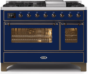 ILVE Majestic II 48" Dual Fuel Propane Gas Range in Blue with Bronze Trim, UM12FDNS3MBBLP