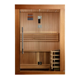 Golden Designs Sundsvall Edition Traditional Indoor Sauna with Canadian Red Cedar Interior and Pacific Premium Clear Cedar Exterior (2-Person Capacity)