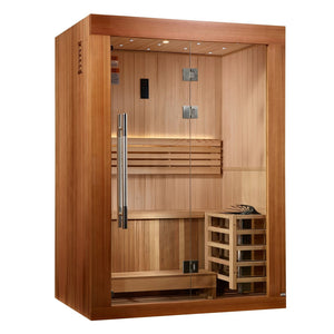 Golden Designs Sundsvall Edition Traditional Indoor Sauna with Canadian Red Cedar Interior and Pacific Premium Clear Cedar Exterior (2-Person Capacity)