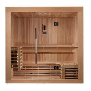 Golden Designs Copenhagen Edition Indoor Traditional Sauna with Canadian Red Cedar Interior and Pacific Premium Clear Cedar Exterior (3-Person Capacity)