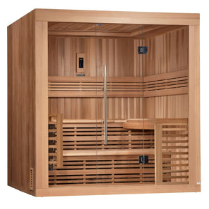 Golden Designs Osla Edition Indoor Traditional Sauna with Canadian Red Cedar Interior and Pacific Premium Clear Cedar Exterior (6-Person Capacity)