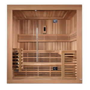 Golden Designs Osla Edition Indoor Traditional Sauna with Canadian Red Cedar Interior and Pacific Premium Clear Cedar Exterior (6-Person Capacity)