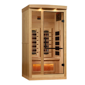Golden Designs Full Spectrum PureTech™ Near Zero EMF (Under 3MG) FAR Indoor Infrared Sauna with Himalayan Salt Bar in Canadian Hemlock (2-Person Capacity)
