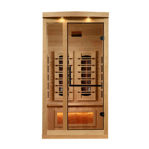 Golden Designs Full Spectrum PureTech™ Near Zero EMF (Under 3MG) FAR Indoor Infrared Sauna with Himalayan Salt Bar in Canadian Hemlock (2-Person Capacity)