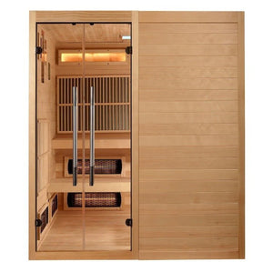 Golden Designs Toledo Indoor Hybrid Sauna (Full Spectrum and Harvia Traditional Stove) in Canadian Hemlock (6-Person Capacity)
