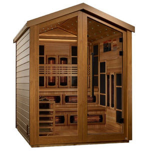 Golden Designs Kaskinen Outdoor Barn Style Hybrid (PureTech™ Full Spectrum IR or Traditional Stove) Sauna with Canadian Red Cedar Interior (6-Person Capacity)