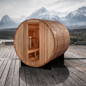 Golden Designs Arosa Outdoor Barrel Traditional Sauna with Pacific Premium Cedar Wood Construction (4-Person Capacity)