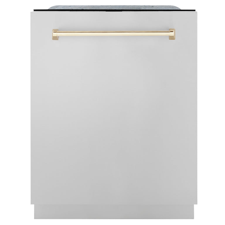 ZLINE Autograph Edition 24 In. Tall Dishwasher, Touch Control, in Stainless Steel with Gold Handle, DWMTZ-304-24-G