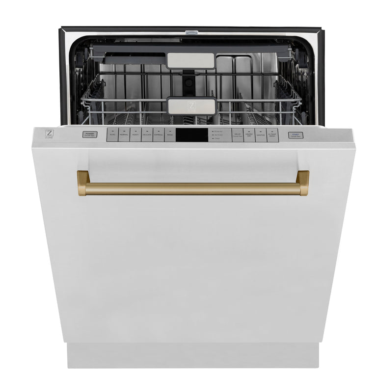 ZLINE Autograph Edition 24 In. Tall Dishwasher, Touch Control, in Stainless Steel with Champagne Bronze Handle, DWMTZ-304-24-CB
