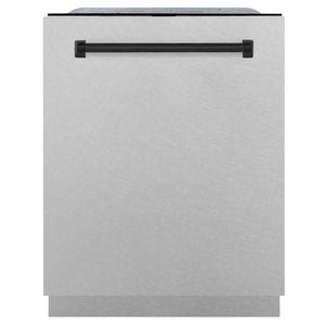 ZLINE Autograph 24" Monument Series 3rd Rack Top Control Built-In Tall Tub Dishwasher with Satin Stainless Steel Panel and Matte Black Handle, 45dBa, DWMTZ-SN-24-MB