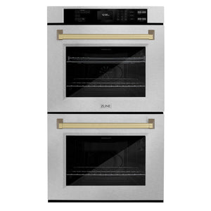 ZLINE 30" Autograph Professional True Convection Double Wall Oven with Air Fry and Self Clean in Satin Stainless Steel with Champagne Bronze Handles, WADSZ-30-CB