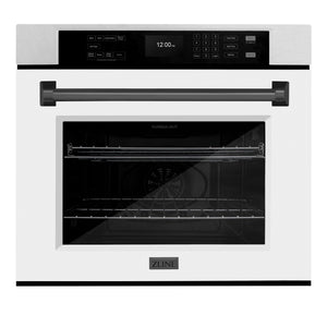 ZLINE 30" Autograph Professional True Convection Single Wall Oven with Air Fry and Self Clean in Satin Stainless Steel with White Matte Door and Matte Black Handle, WASSZ-WM-30-MB