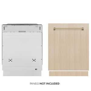 ZLINE Autograph Edition 24" Monument Series 3rd Rack Top Touch Control Tall Tub Dishwasher in Custom Panel Ready with Champagne Bronze Handle, 45dBa, DWMTZ-24-CB