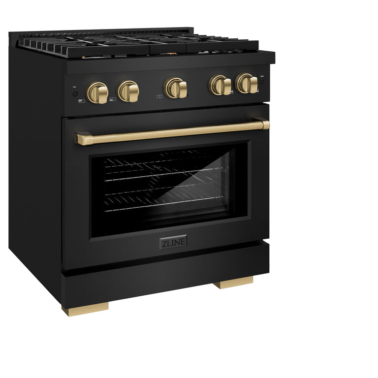ZLINE Autograph 30" 4.2 cu. ft. Gas Range with Convection Gas Oven in Black Stainless Steel and Bronze Accents, SGRBZ-30-CB