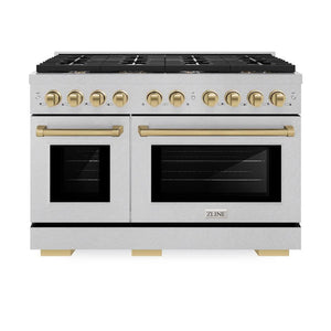 ZLINE Autograph Package - 48 In. Gas Range and Range Hood in Satin Stainless Steel with Champagne Bronze Accents, 2AKPR-RGSRH48-CB