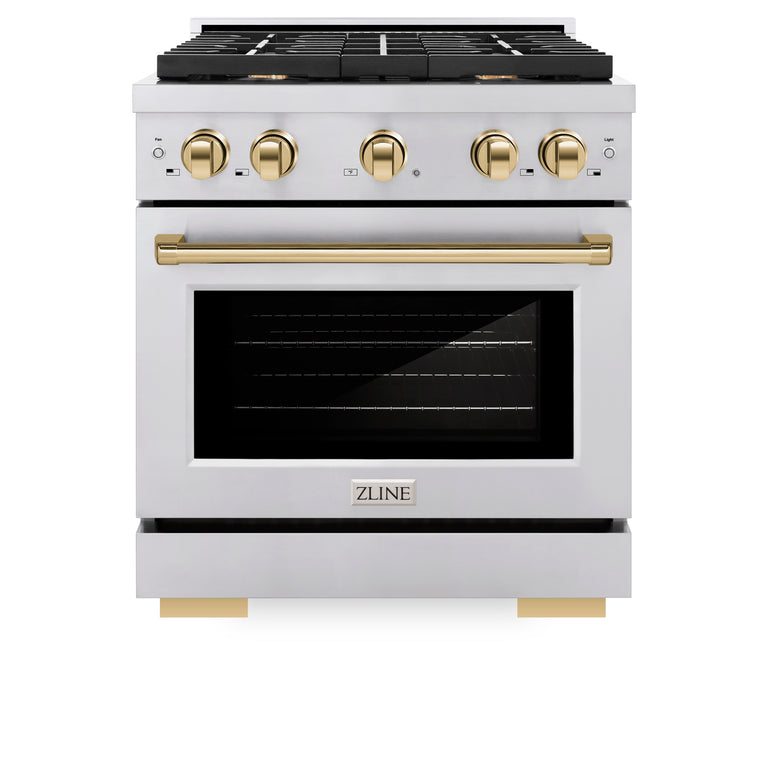 ZLINE Autograph 30" 4.2 cu. ft. Gas Range with Convection Gas Oven in Stainless Steel and Gold Accents, SGRZ-30-G