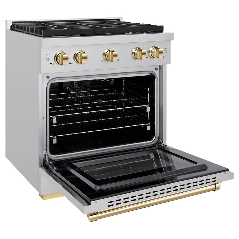 ZLINE Autograph 30" 4.2 cu. ft. Gas Range with Convection Gas Oven in Stainless Steel and Gold Accents, SGRZ-30-G