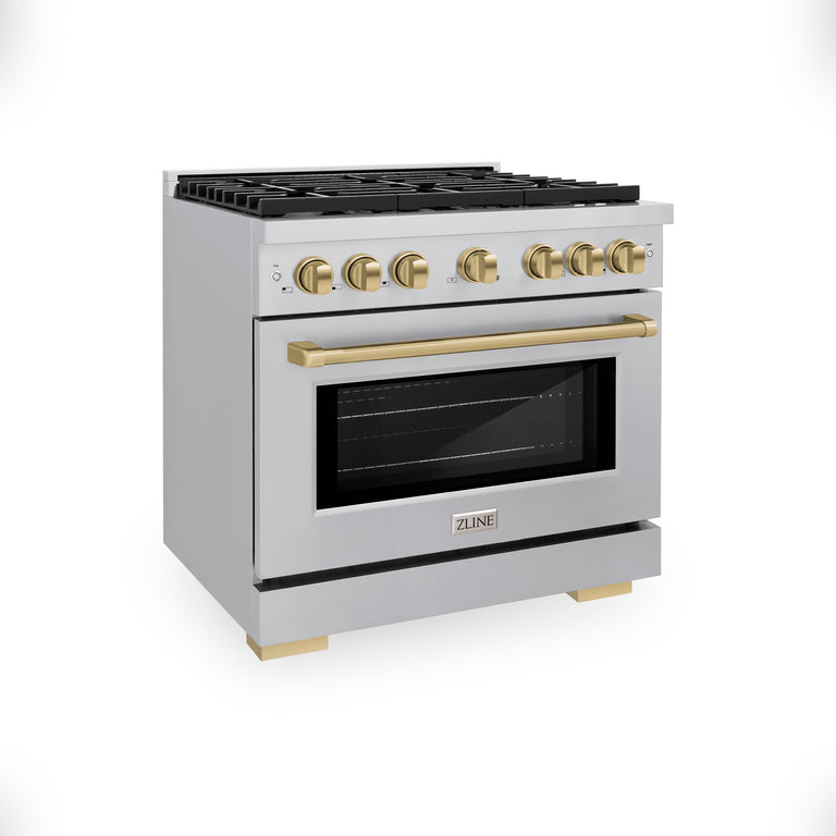 ZLINE Autograph 36" 5.2 cu. ft. Gas Range with Convection Gas Oven in Stainless Steel and Bronze Accents, SGRZ-36-CB