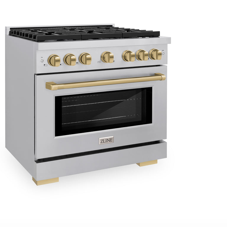 ZLINE Autograph 36" 5.2 cu. ft. Gas Range with Convection Gas Oven in Stainless Steel and Bronze Accents, SGRZ-36-CB