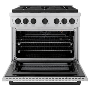 ZLINE Autograph Package - 36 In. Gas Range, Range Hood, Dishwasher, Refrigerator with Matte Black Accents, 4KAPR-RGRHDWM36-MB