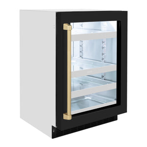 ZLINE Autograph 24" Touchstone 151 Can Beverage Fridge with Black Matte Glass Door and Champagne Bronze Handle, RBSOZ-BLM-24-CB
