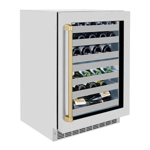 ZLINE Autograph 24" Touchstone Dual Zone 44 Bottle Wine Cooler with Satin Stainless Steel Glass Door and Champagne Bronze Handle, RWDOZ-SN-24-CB