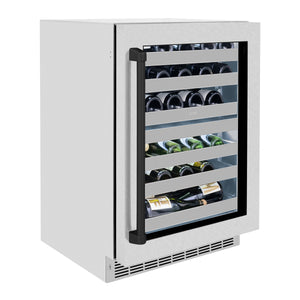 ZLINE Autograph 24" Touchstone Dual Zone 44 Bottle Wine Cooler with Satin Stainless Steel Glass Door and Matte Black Handle, RWDOZ-SN-24-MB