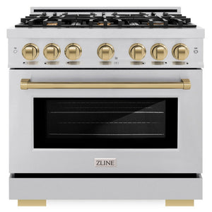 ZLINE Autograph 36" 5.2 cu. ft. Select Dual Fuel Range with 6 Burners in Stainless Steel with Champagne Bronze Accents, HDRZ-36-CB