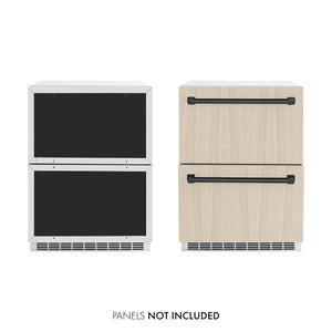 ZLINE Autograph 24" Touchstone 168 Can Outdoor-Rated Refrigerator Drawer with Panel Ready Doors and 2 Matte Black Handles, RDSPOZ-24-MB