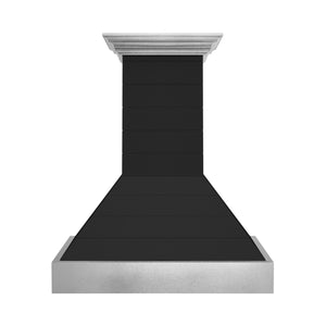 ZLINE 36" 700 CFM Wooden Wall Mount Range Hood in Rustic Shiplap Black Finish with Stainless Steel Accents, 365CC-36