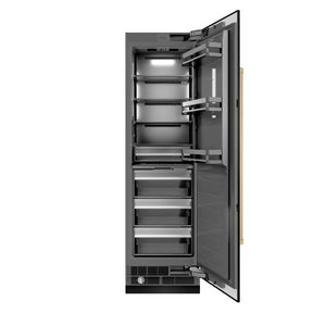 ZLINE Autograph 24" 12.5 cu. ft. Column Refrigerator in Black Stainless Steel with Graphite Gray Interior and Champagne Bronze Accents, RCRVZ-BS-24-CB