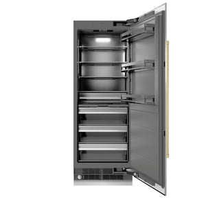 ZLINE Autograph 30" 16.7 cu. ft. Column Refrigerator in Satin Stainless Steel with Graphite Gray Interior and Champagne Bronze Accents, RCRVZ-SN-30-CB