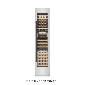 ZLINE Autograph 18" 9.0 cu. ft. Triple Zone 68 Bottle Right Hinge Column Wine Cooler in Satin Stainless Steel with Matte Black Accents, RCWVRZ-SN-18-MB