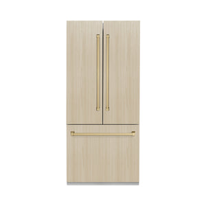 ZLINE Autograph 36" 19.6 cu. ft. Panel Ready French Door Built-In Bottom Freezer Refrigerator with Water Dispenser and Ice Maker with Stainless Steel Interior and Champagne Bronze Accents, SRBIVZ-36-CB