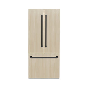 ZLINE Autograph 36" 19.6 cu. ft. Panel Ready French Door Built-In Bottom Freezer Refrigerator with Water Dispenser and Ice Maker with Stainless Steel Interior and Matte Black Accents, SRBIVZ-36-MB
