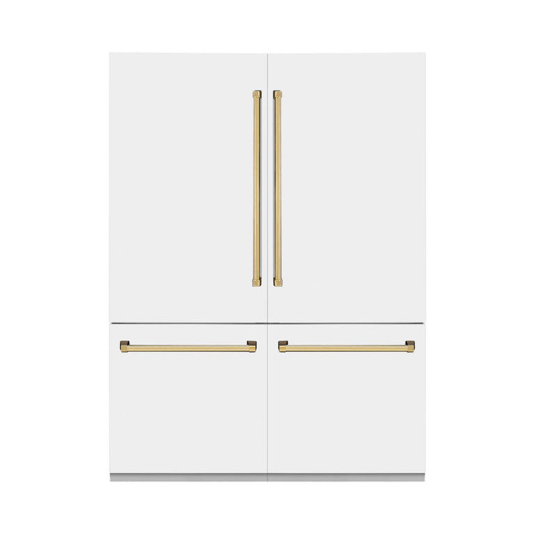 ZLINE 60 In. 32.2 cu. ft. Built-In Refrigerator with Internal Water and Ice Dispenser in White Matte with Gold Accents, RBIVZ-WM-60-G