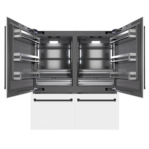 ZLINE Autograph 72" 39.6 cu. ft. French Door Built-In Bottom Freezer Refrigerator with Water Dispensers and Ice Makers in White Matte with Graphite Gray Interior and Matte Black Accents, GRBITZ-WM-72-MB