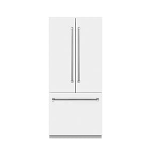 ZLINE 36" 19.6 cu. ft. French Door Built-In Bottom Freezer Refrigerator with Water Dispenser and Ice Maker in White Matte with Graphite Gray Interior, GRBIV-WM-36
